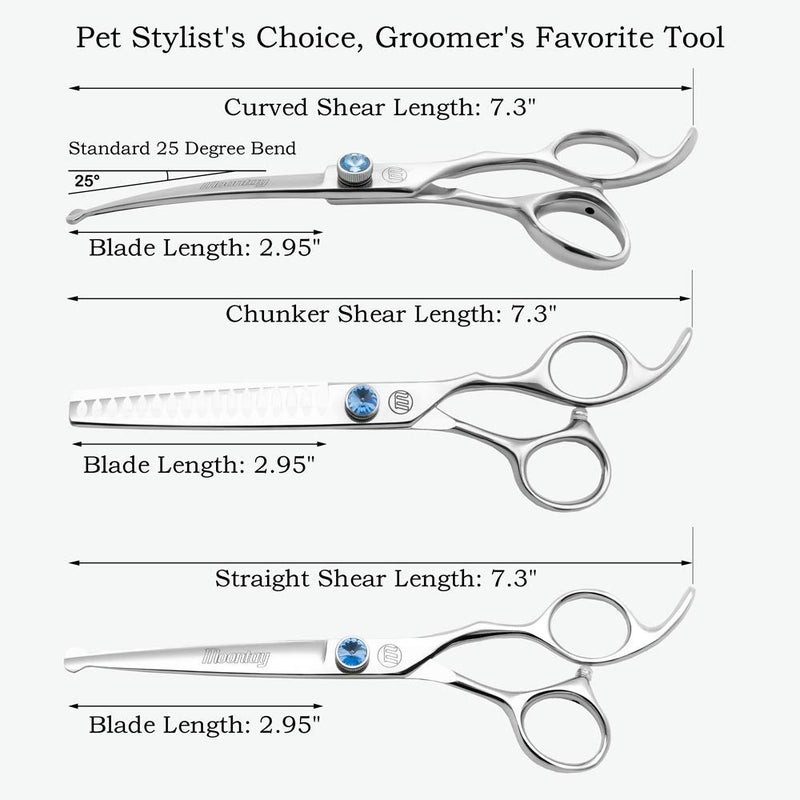 Moontay Professional Dog Grooming Straight, Curved, Thinning/Blending/Chunking Scissors Kit, JP-440C Stainless Steel Pet Cat Hair Cutting/Trimming Shears, Silver - Image 2